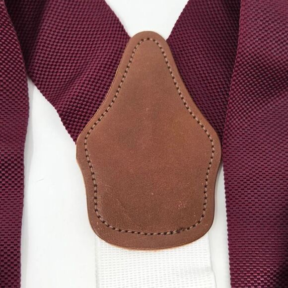 DOONEY & BOURKE SUSPENDERS BRACES MAROON WHITE BROWN LEATHER BRASS ADJUSTABLE - Picture 4 of 5